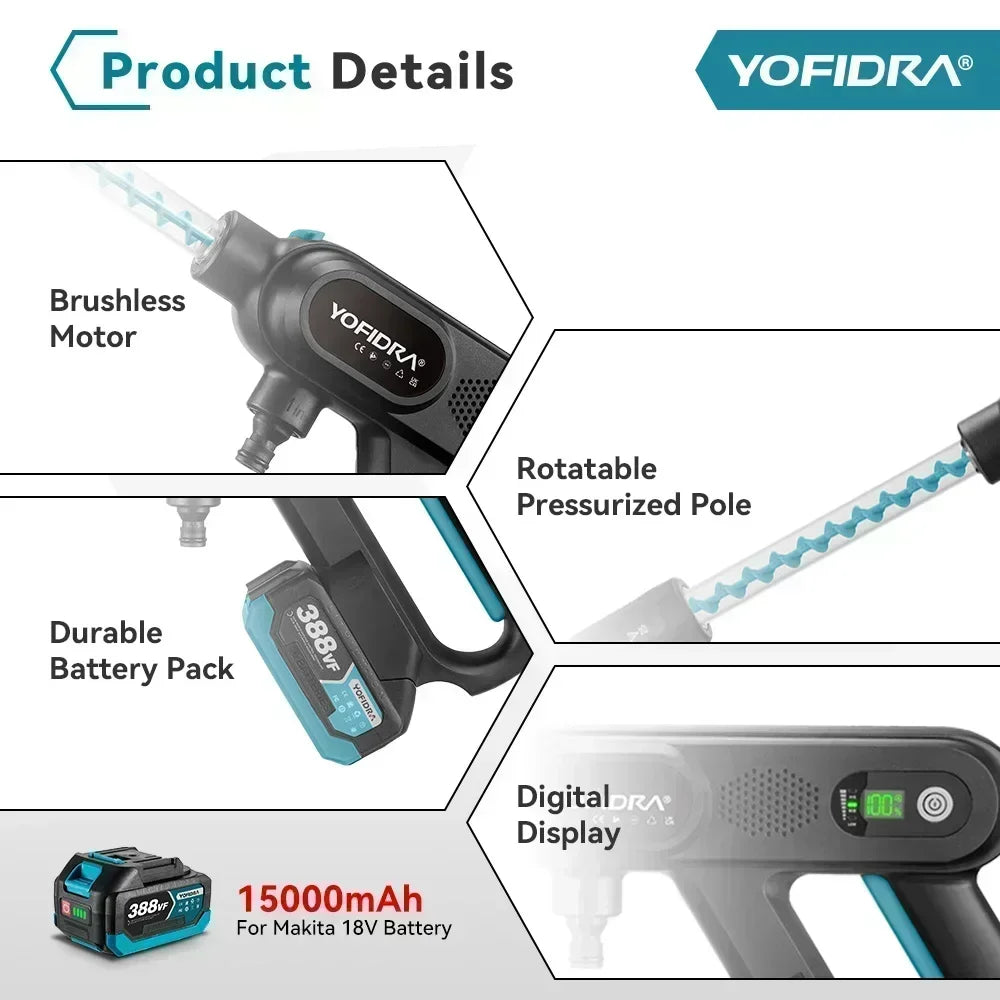 YOFIDRA 3-Speed Electric Pressure Washer for 18V/21V Battery
